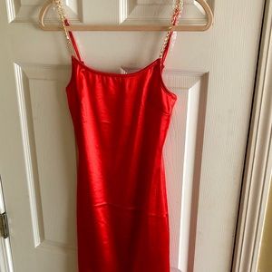 Red bodycon dress w/chain straps
